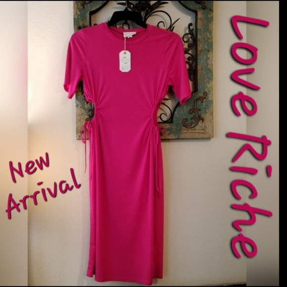 Hot Pink S.Sleeve Sides out that Tie Dress NWT Size M - Picture 4 of 12